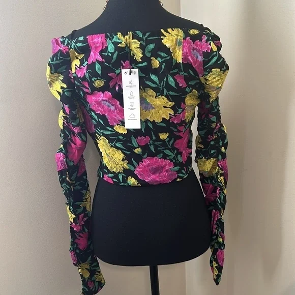 Zara Floral Long Sleeve Cropped Blouse - NWT - Picture 5 of 6